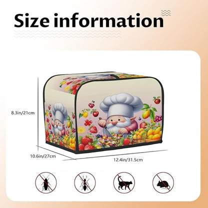 Cute Gnome Toaster Cover 4 Slice Wide Slot Washable Toaster Covers | Fruits Art Dust and Fingerprint Protection Bread Maker Covers for Kitchen Accessories Decor Bakeware Women Gift