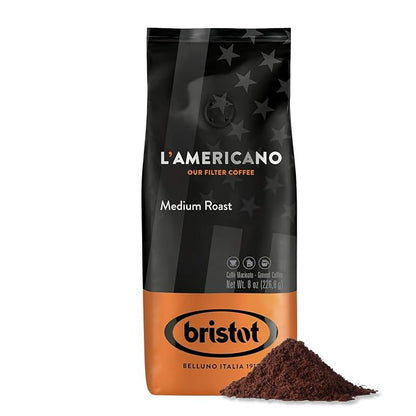 Bristot L‘americano Filter Coffee | Medium Roast Ground Filter Coffee | For Pour-over/French Press/Drip Coffee | 8oz/226.8