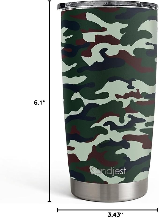 SANDJEST Camo Tumbler 20oz Stainless Steel Double Wall Insulated, Travel Coffee Cup Camouflage Gifts for Men Women, Hunting Lovers, Birthday Christmas