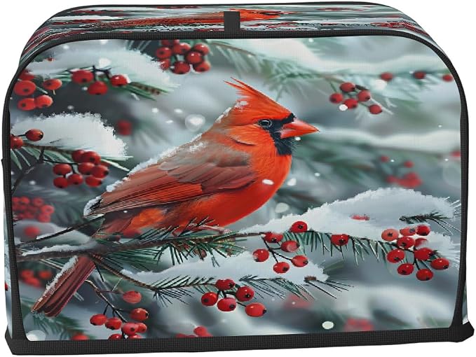 Christmas Red Bird Toaster Cover 4 Slice Wide Slot Washable Kitchen Appliance Covers Fingerprint Bread Machine Dust Cover Small Toaster Oven Accessories Covers Bread Maker Bag Women Gift
