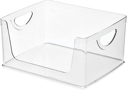 iDesign Stackable Open-Front Storage Bin with Handles for Kitchen, Set of 2, Clear, Made in USA