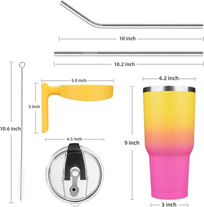 BJPKPK 40 oz Tumbler With Handle Stainless Steel Insulated Tumbler With Lid And Straw Travel Coffee Cups For Women And Men,Pink Yellow Rose