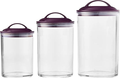 Reston Lloyd Food Storage Containers, BPA Free Airtight Canisters for Cereal, Pasta, Sugar, Coffee, Flour, Cookies, Loose Tea, for Kitchen Organization, Set of 3, Plum