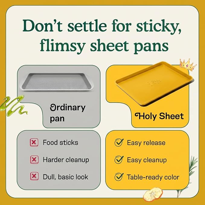 Great Jones Holy Sheet Pan (Mustard) | Nonstick, Half-Sheet Pan | Aluminized Steel, 18.5" x 13.5" | For Baking, Roasting, & Broiling | Premium Bakeware with Even Heat Distribution | Dishwasher-Safe