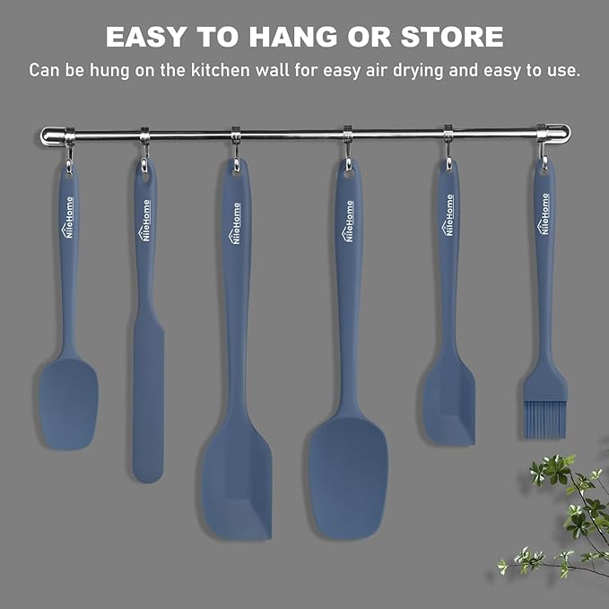 NileHome Silicone Spatula Set, 6 Packs Food Grade Kitchen Utensils with Silicone Brush Heat Resistant BPA-free Rubber Spatula for Scraping, Baking, Cooking, Mixing, Haze blue