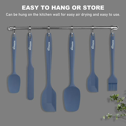 NileHome Silicone Spatula Set, 6 Packs Food Grade Kitchen Utensils with Silicone Brush Heat Resistant BPA-free Rubber Spatula for Scraping, Baking, Cooking, Mixing, Haze blue