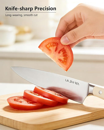 14-Piece Kitchen Knife Set with Detachable Block, High Carbon Stainless Steel Dishwasher Safe Knives, Includes Chef, Santoku, Bread, Steak Knives for Home Kitchen,White