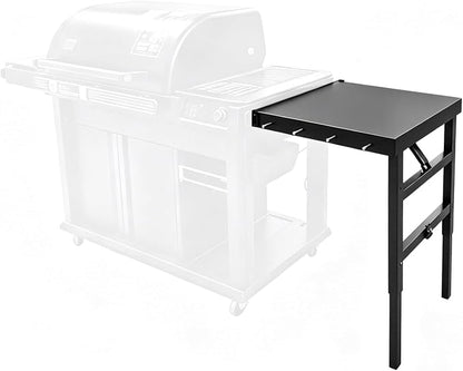 Uniflasy Folding Grill Side Shelf for Traeger Woodridge Pro/Elite/Plus Foldable Shelf for Traeger Inwood/Inwood XL Pellet Grill Accessories Large BBQ PrepTable with Hooks Outdoor Cooking Workspace