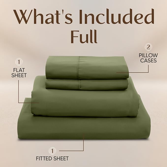 Utopia Bedding Full Size Sheet Set – 4 Piece Bed Sheets, Soft and Breathable Microfiber, Includes 1 Fitted Sheet, 1 Flat Sheet and 2 Pillowcases – Oeko Tex (Olive)