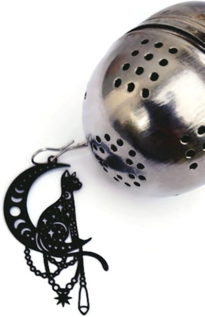 Black Cat Tea Infuser Strainer Metal Ball - Spooky Home Decor, Halloween Gift, Goth Themed Decorations