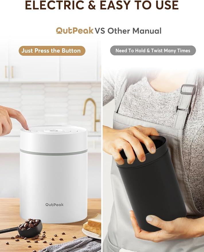 OUTPEAK Neo Latest Kilo Auto Vacuum Coffee Canister, 1.5L Capacity for 17.6oz of Coffee Beans, One-Button Operation, Stainless Steel Coffee Storage Container with Scoop (Barista Champion's Choice)