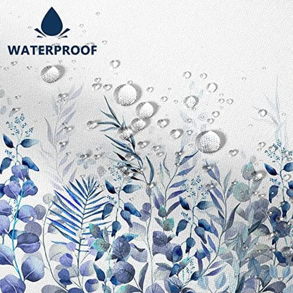 AWERT Shower Curtain Plants for Bathroom,Waterproof Quick-Drying Blue Leaves Shower Curtain Set with Hooks 60x72 Inch