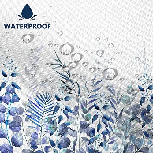 AWERT Shower Curtain Plants for Bathroom,Waterproof Quick-Drying Blue Leaves Shower Curtain Set with Hooks 72x84 Inch