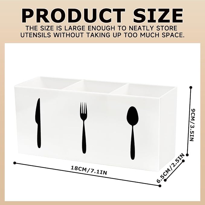 Silverware Organizer Countertop,Acrylic Small Silverware Caddy for Countertop,Knife Fork and Spoon Organizer for Kitchen Storage,Cabinet and Dining Room(White)
