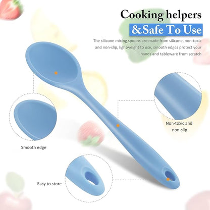 Shappy 4 Pieces Silicone Cooking Spoons 10.6 Inch Heat Resistant Kitchen Spoons for Mixing, Serving and Stirring Upgrade Large Non Stick Basting Utensils, Dishwasher Safe(Spoon,Fashionable Color)