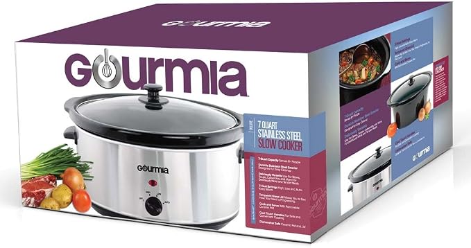 Gourmia PC710 Slow Cooker - Oval - Auto Mode - Cool Touch Handles - 7 Qt - 320W - Stainless Steel