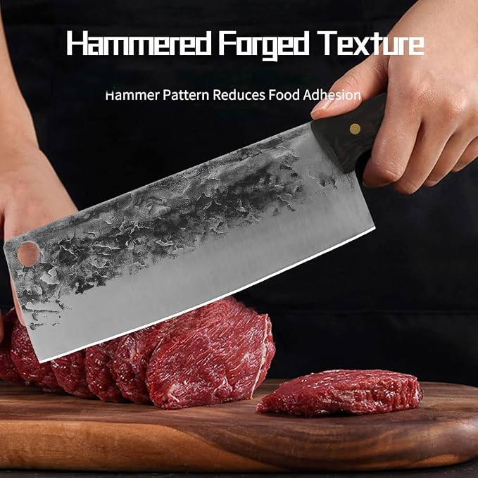 kitchen knives, 7.5-Inch Cleaver Knife Professional Handmade Forged High Carbon Steel Butcher Knife for Vegetable Meat Cleavers with Wood Handle for Family Restauran