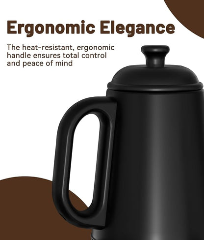 Gooseneck Electric Kettle, 1L Water Boiler, Pour Over Coffee & Tea, 1000W Fast Heating, Stainless Steel, Auto Shut-Off & Boil-Dry Protection, BPA-Free (Black)