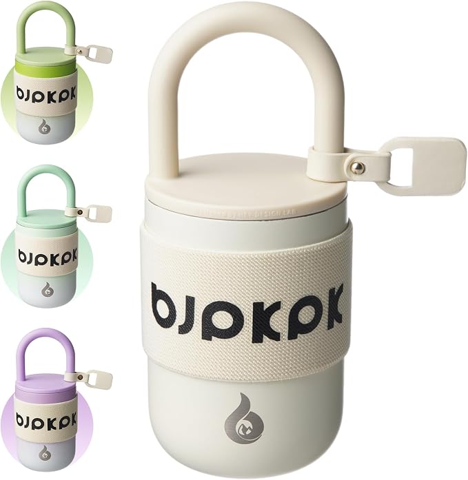 BJPKPK 10oz Insulated Loop Tumbler With Lid And Handle Stainless Steel Travel Coffee Mug Thermal Cups,Beige