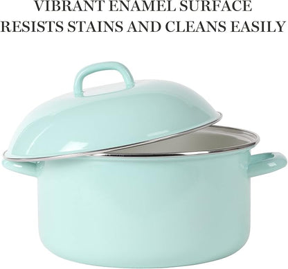 Martha Stewart Thayer 6.4-Quart Enamel On Steel Scratch Resistant Dutch Oven w/Lid - Martha Blue, Induction Safe