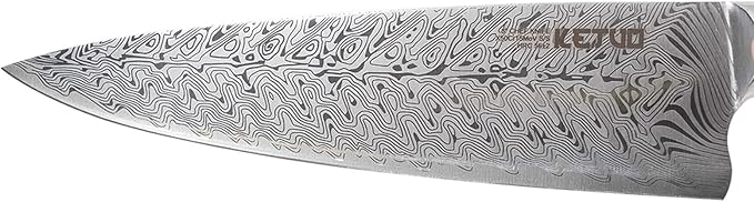 Ketuo Professional Chef Knife Damascus Carbon Steel with Laser Pattern Blade and Black Pakka Wood (8 Inch Chef Knife)