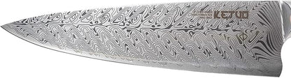 Ketuo Professional Chef Knife Damascus Carbon Steel with Laser Pattern Blade and Black Pakka Wood (8 Inch Chef Knife)