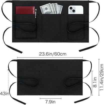 BOHARERS Cotton Server Aprons 2 Pack Waiter Waitress Apron Short Apron with Pockets Restaurant BBQ 12 Inch Black