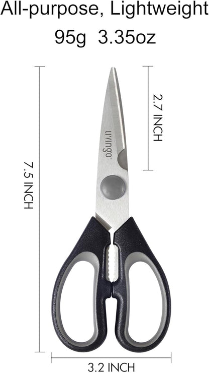 LIVINGO 7.5" Kitchen Scissors All Purpose for Sharp Cutting Small Bones & Vegetables, with Nutcracker Grip Comfortable, Heavy-duty Food Shears for Home Cooking