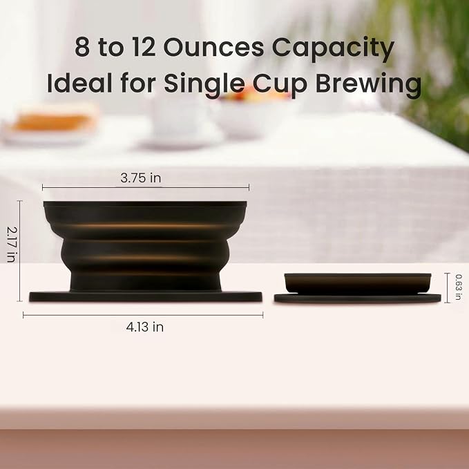 Travel Electric Kettle Small, Collpasible Electric Kettle, Portable Tea Kettle + Paperless Collapsible Pour Over Coffee Dripper, Travel Pour Over Coffee Maker Camping Single Cup (Black)
