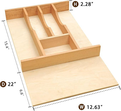 Silverware Drawer Organizer - Trim-to-Fit with Adjustable Dividers for Kitchen Utensil Storage, Beech Wood Frame with 11 Sizes (12.63" W x 22" D)