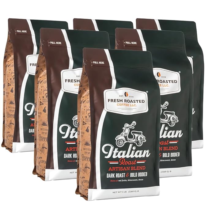 Fresh Roasted Coffee, Italian Roast Whole Bean Coffee, Dark Roast, Kosher, 30 lb (480 oz)