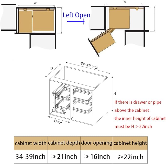 Gdrasuya10 Stainless Steel Blind Corner Cabinet Pull Out Organizer, 2 Tier Corner Pull Out Cabinet Steel Slide Out Organizer Kitchen Deep Cabinet Storage Organizer Shelf for 16" Left Opening Door
