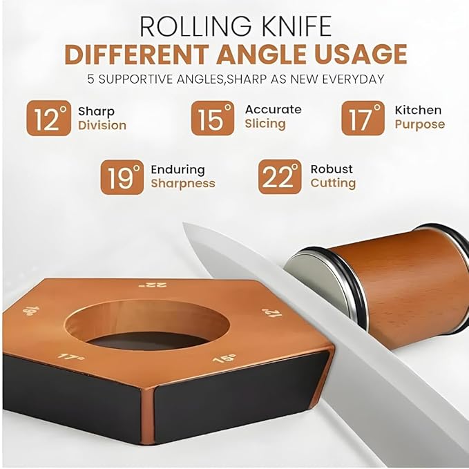 5 Angles High Carbon Stainless Steel Rolling Knife Sharpener with 400, 1000 & 3000 Replacement Discs - Blunt Knife Sharpening Kit with 12°, 15°, 17°, 19° and 22° Sharpening for Kitchen & Chef's Knives