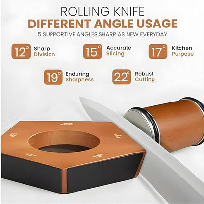 5 Angles High Carbon Stainless Steel Rolling Knife Sharpener with 400, 1000 & 3000 Replacement Discs - Blunt Knife Sharpening Kit with 12°, 15°, 17°, 19° and 22° Sharpening for Kitchen & Chef's Knives