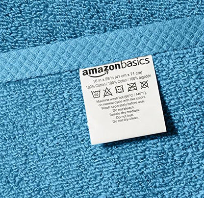 Amazon Basics 8-Pack Lightweight Quick-Dry Hand Towels, 100% Cotton, 28" x 16", Lake Blue