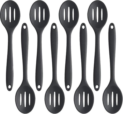 Linwnil 4 Pieces Silicone Slotted Spoons,10.6 Inch Nonstick Mixing Serving Spoons for Kitchen Cooking Bake Stir Draining Tool (8, Black)