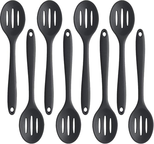 Linwnil 4 Pieces Silicone Slotted Spoons,10.6 Inch Nonstick Mixing Serving Spoons for Kitchen Cooking Bake Stir Draining Tool (8, Black)