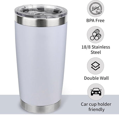 20oz Stainless Steel Tumbler Bulk with Lid, Travel Mug - Double Wall Vacuum Powder Coated Cup - White, 12 Pack