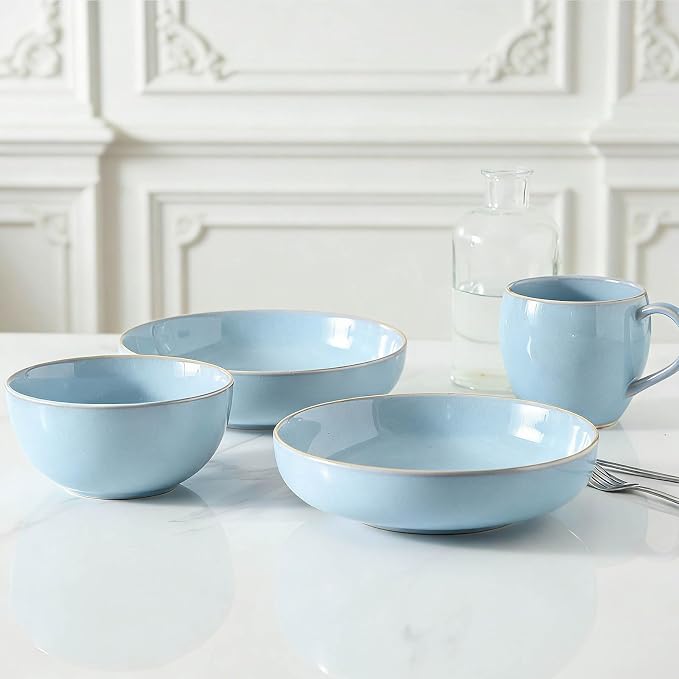 Cereal Bowls, 24 oz Ceramic Bowls Set of 4, Stoneware Bowl Set for Salad, Kitchen, Soup, Dessert, Ramen, Dishwasher and Microwave Safe, Skyblue