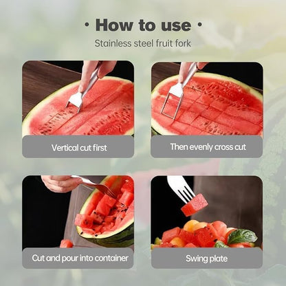 4 Packs 2-in-1 Watermelon Fork Slicer Fruit Cutter, Stainless Steel Watermelon Cutter Artifact, Watermelon Cut ter Slicer Tool Fruit Forks Sli cer Knife Kitchen Gadgets