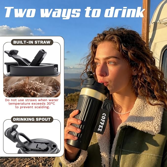 SPLMIFA Vacuum-Insulated Stainless Steel Travel Coffee Mug, Leak-Proof Reusable Coffee Cup with Lid-Keeps Drinks Hot & Cold for Hours, Durable Double Wall Tumbler for Men & Women (5th-Black, 18OZ)