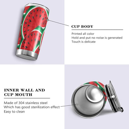 Tumbler Green Red Watermelon Insulated Office Coffee Cup Back to School Beverage Container Travel Mug with Straw and Lid Double Wall Stainless Steel 20oz
