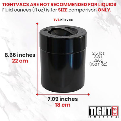 Tightpac Kilovac Airtight Coffee Container – Multi-Use Vacuum Container for Coffee Bean Storage, Grounds & Bulk Dry Goods – 2.5 lbs / 40 oz / 3.8L, Wide-Mouth, Patented Vacuum Seal, Black