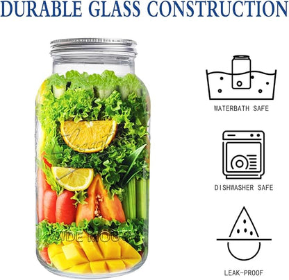 eleganttime 128 oz Mason Jars Extra Wide Mouth 2 Pack, 1 Gallon Glass Large Jars with Airtight Lid, Safe for Food Storage,Curing, Fermentation and Preservation(Not standard wide mouth)