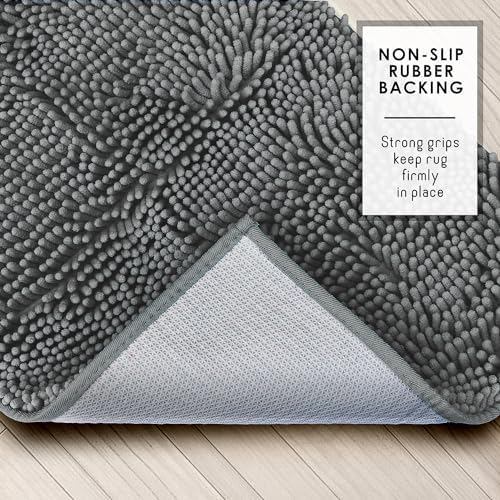 Hearth & Harbor Bathroom Rugs, Chenille Bath Mat - Machine Washable Bath Mats for Bathroom Non-Slip Backing Rubber, Quick Dry Bathroom Mat