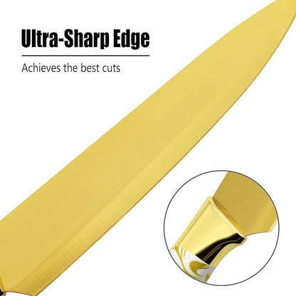 Knife Block Set, Gold Sharp Knives with Acrylic Block, Stainless Steel Kitchen Knife Set with Serrated Steak Knife, Chef Knife, Bread Knife, Scissors, Sharpener, 14Pcs Professional Knife Set for gift