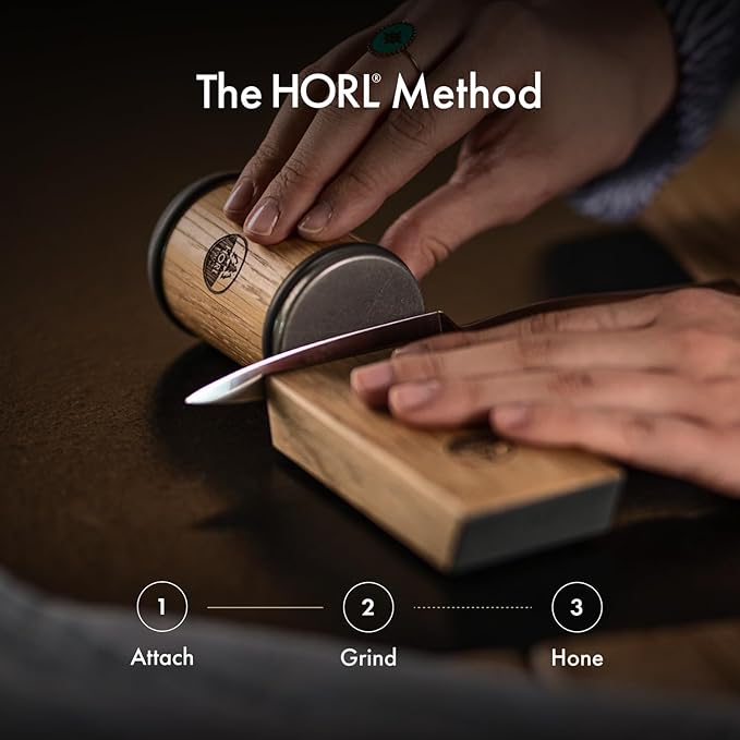 HORL 2 Oak Kitchen Knife Sharpener for Razor Sharp Edges Made in Germany - Rolling Sharpener for knives - Rolling Knife Sharpening Kit with Magnetic Holder with 15 & 20 Degrees