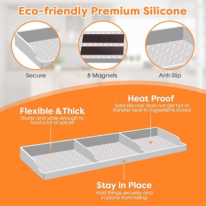 Hydream Stove Top for Silicone Shelf,30 Inch Magnetic Shelf Over the Stove Spice Rack of,Kitchen Organizer Magnet Above Stovetop Flat Back of Storage Suctioned-Light Grey