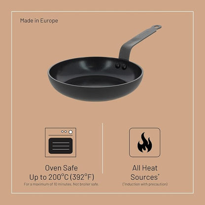 de Buyer CERANOA Ceramic Non-Stick Fry Pan - 8” Diameter, 5.5” Cooking Surface - Lyonnaise Design with French-Style Handle - Compatible with All Stovetops - Made in Europe