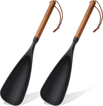 2 Pack Multifunction Silicone Spatula Cooking Spoon for Nonstick Cookware, Wooden Handle Spatula Spoon for Mixing Serving Scraping, Heat Resistant BPA-Free Kitchen Spoon (2)